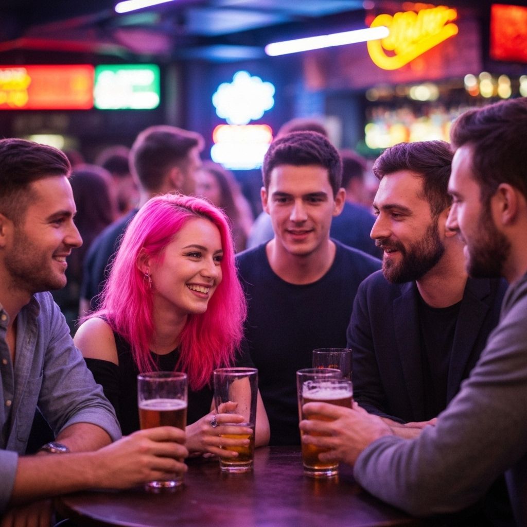 Social members enjoying drinks at the club bar